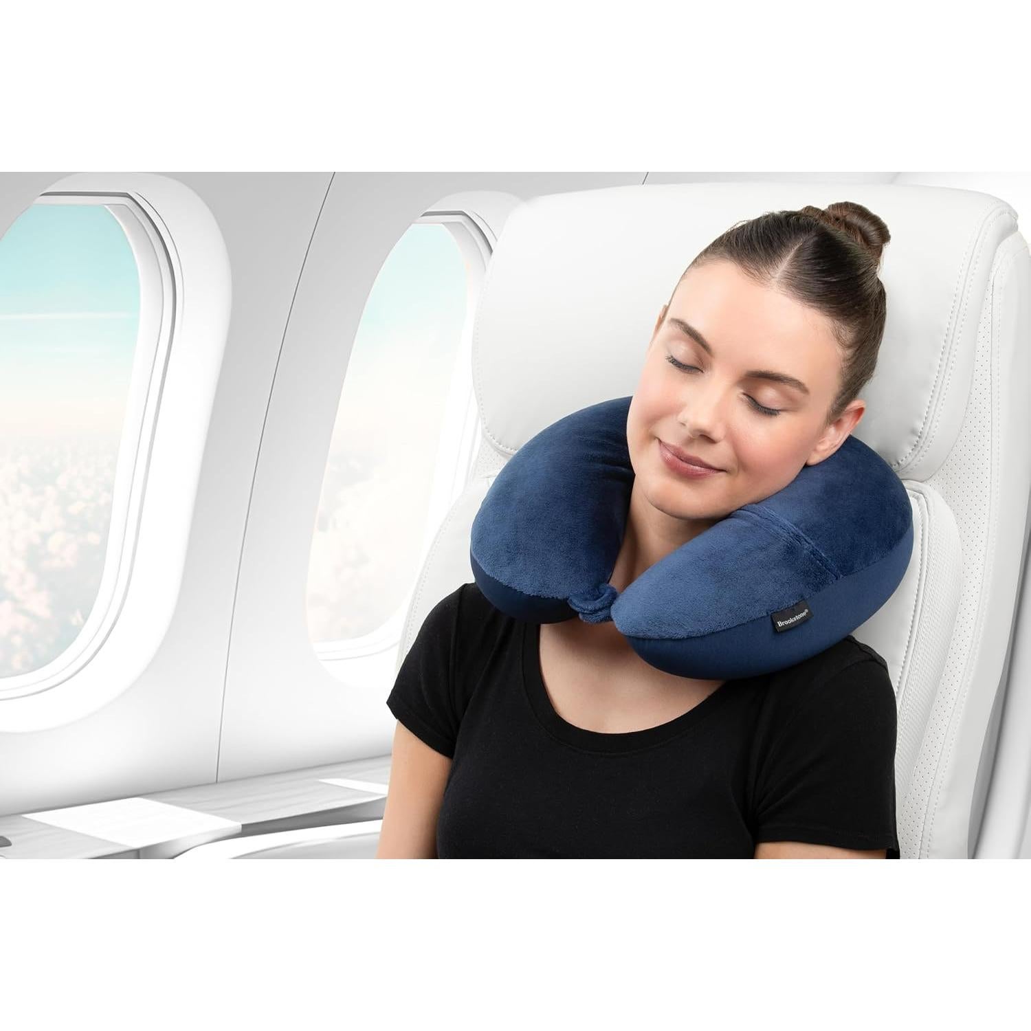 Almohada de Viaje Microperlas Brookstone Azul Soporte Cuello