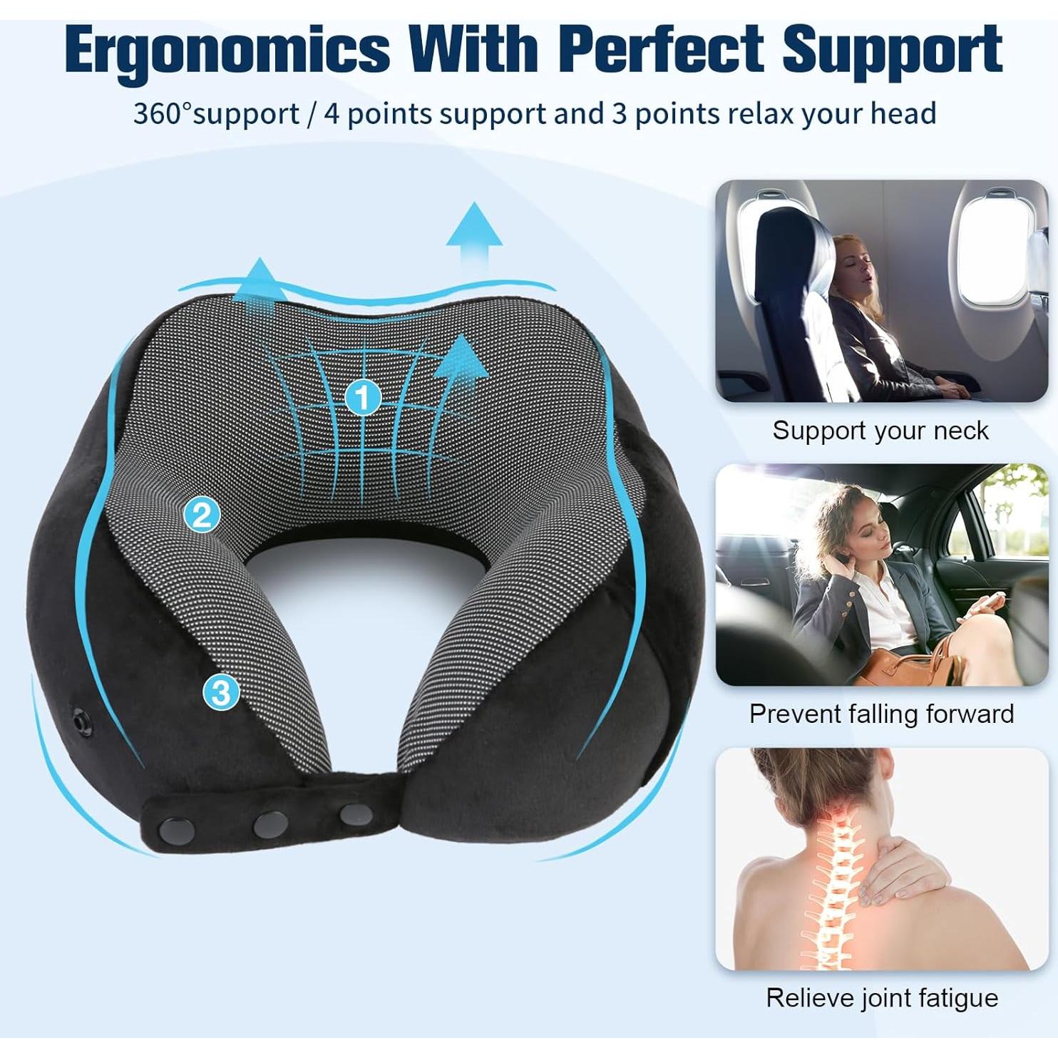 Almohada de Cuello Ajustable Cirorld para Viajes - Espuma de Memoria