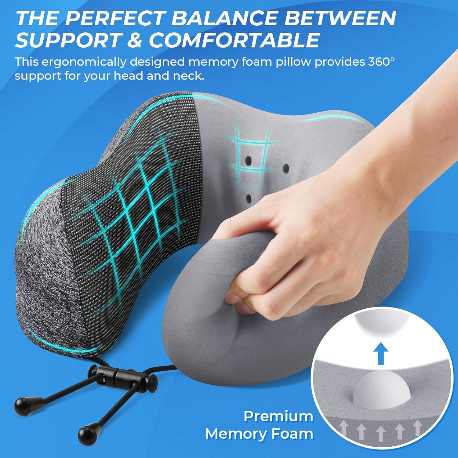 Almohada de Viaje ExploreBliss Espuma Viscoelástica Gris