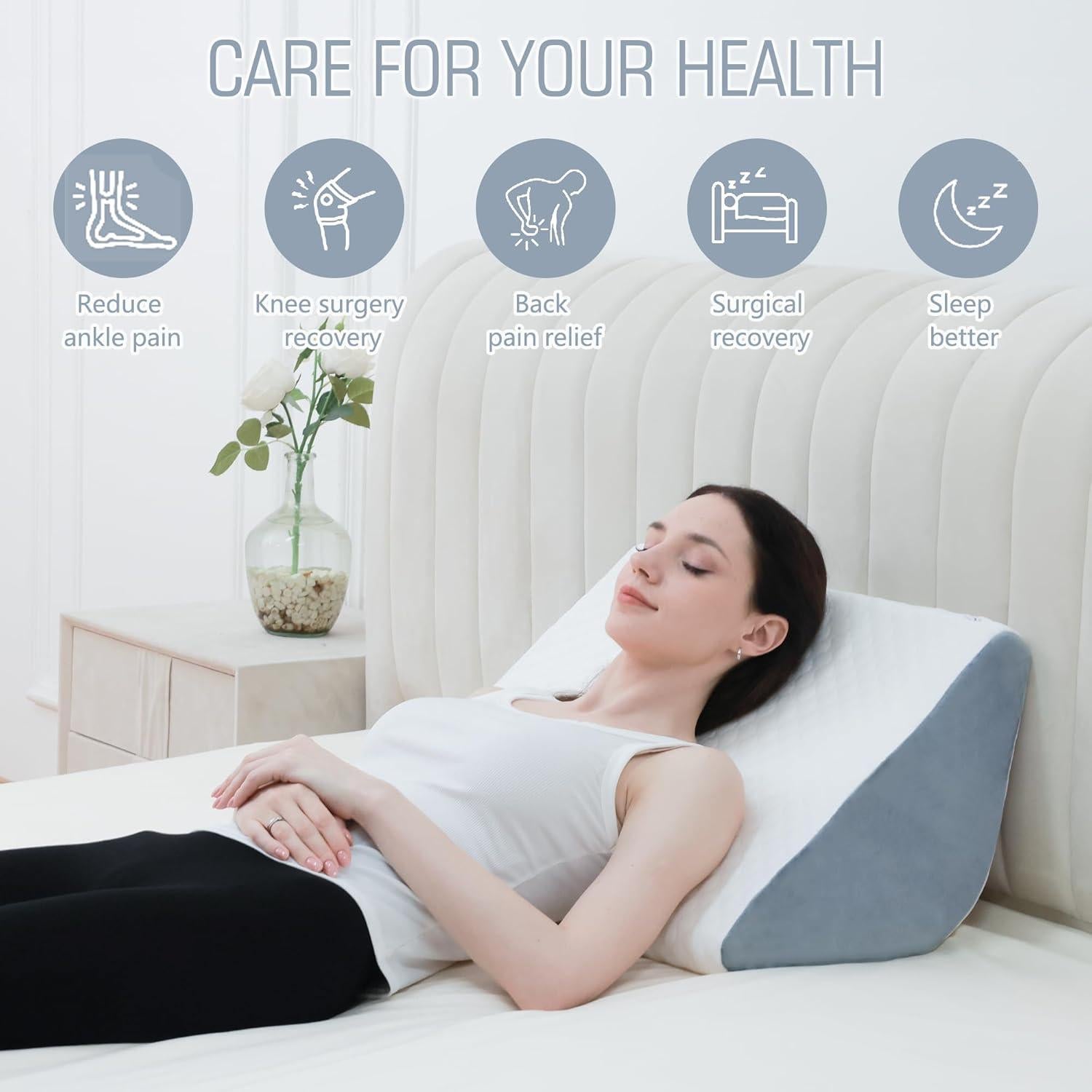 Knee Wedge Pillow Bed Wedge Pillow for Sleeping, Wedge Pillows for After Surgery Leg Pillow for Knee Pain Relief, Back Pain, Sciatica, Hip Support