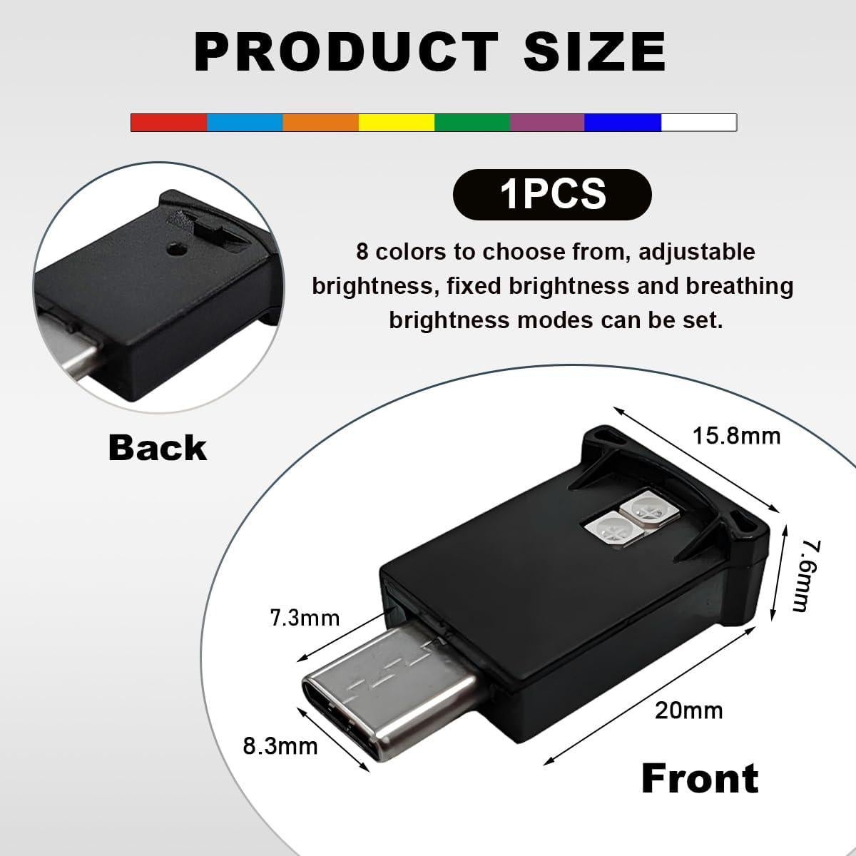 Luz Ambiental LED USB Tipo C Wevdn, Brillo Ajustable RGB