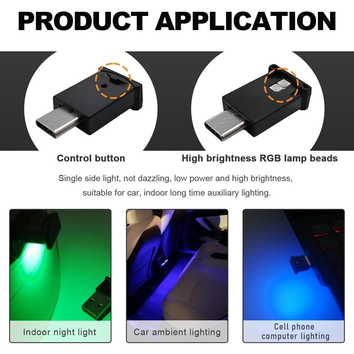 Luz Ambiental LED USB Tipo C Wevdn, Brillo Ajustable RGB