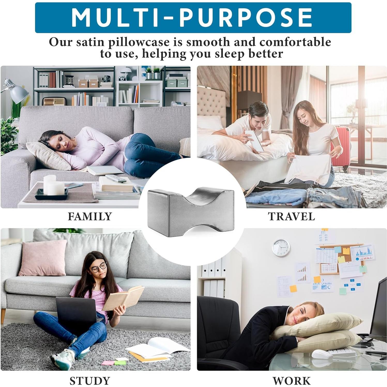 Funda de Almohada para Pierna HunnmingRe 2 Pcs Satén Gris