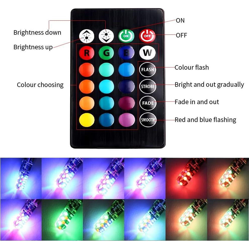 Bombilla LED T10 RGB OtpOutopa 2PCS 16 colores control remoto