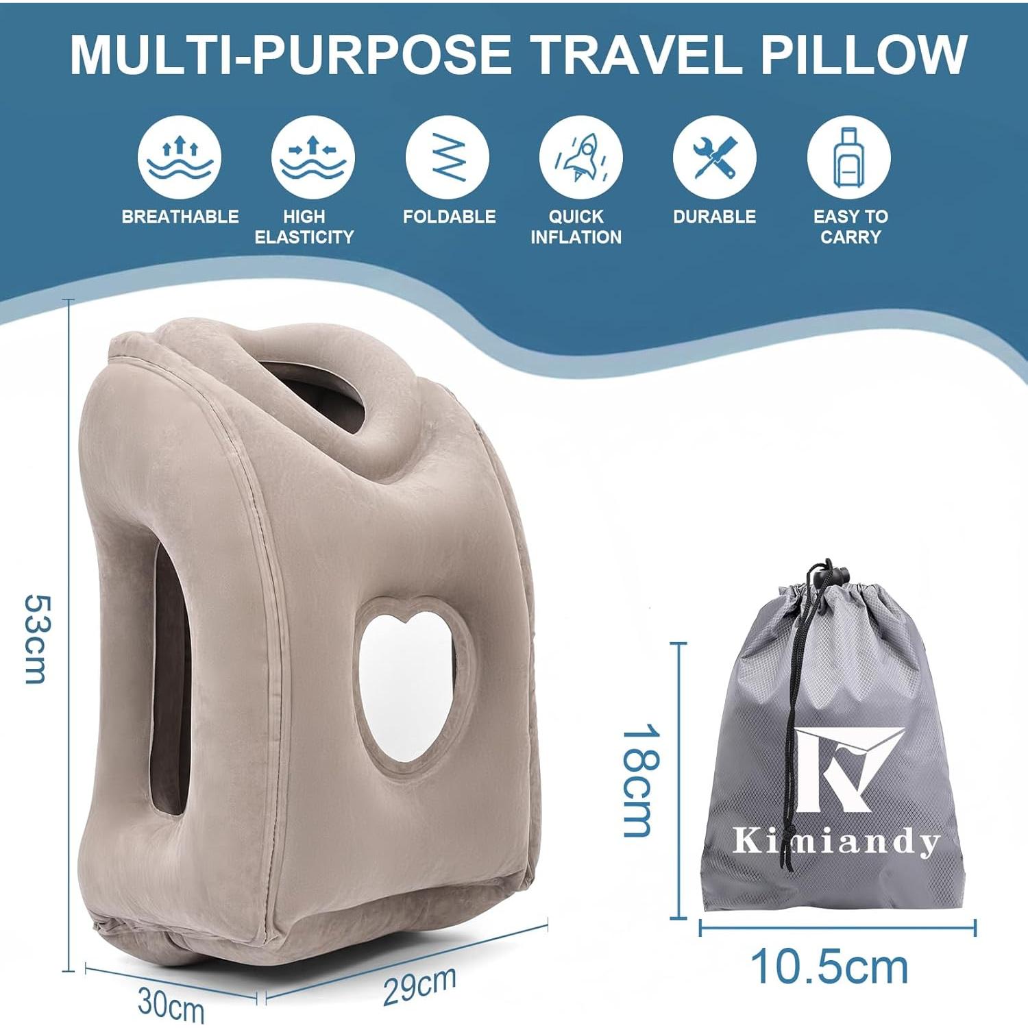Almohada de Viaje Inflable Kimiandy 53 cm Gris Oscuro