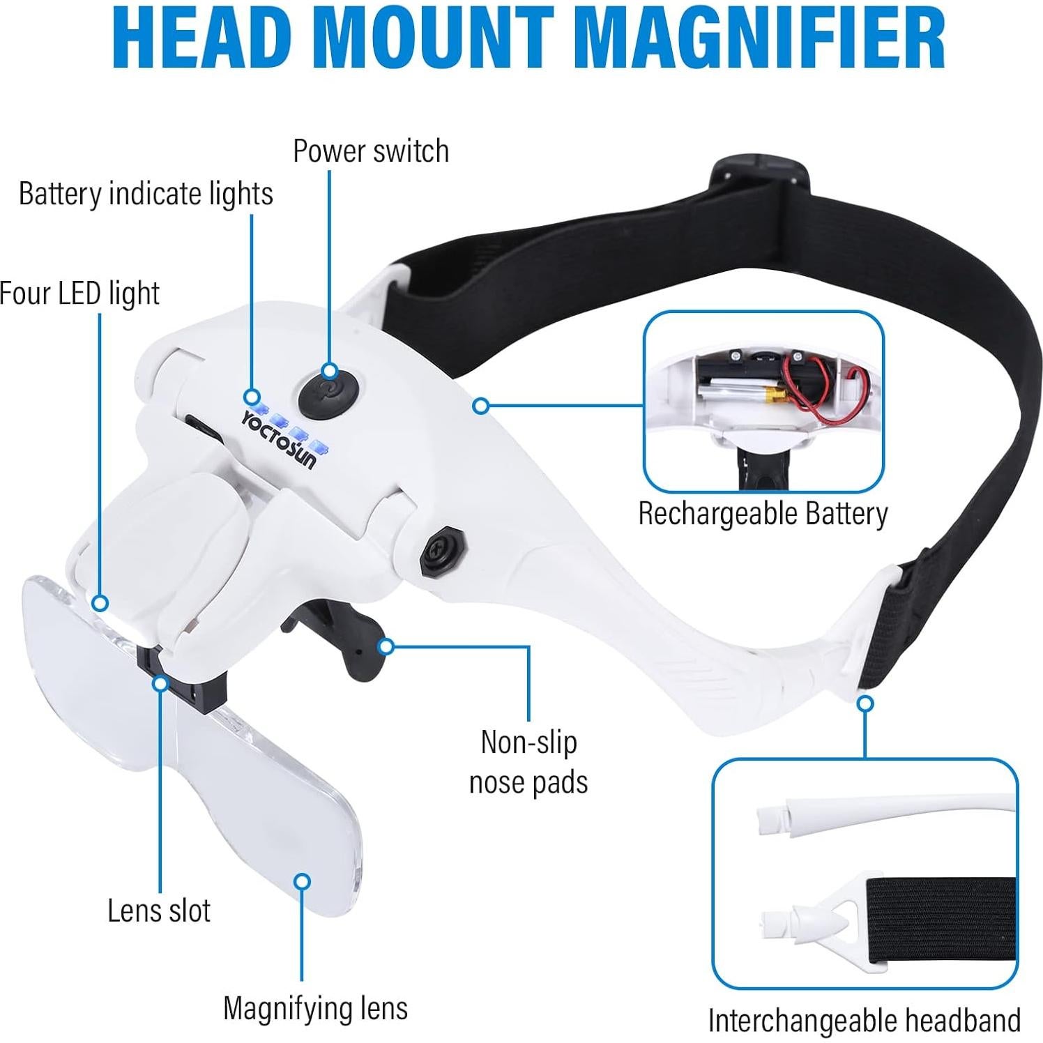Lupa de Cabeza YOCTOSUN con 4 Luces LED y 5 Lentes Intercambiables