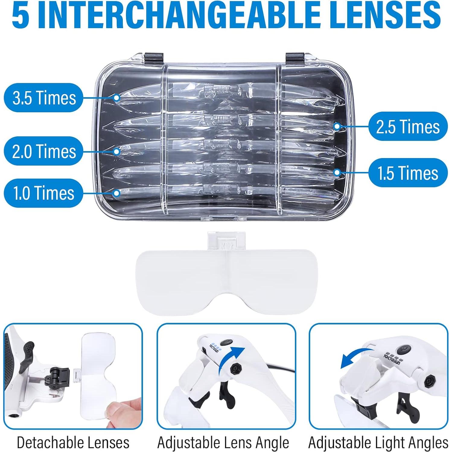 Lupa de Cabeza YOCTOSUN con 4 Luces LED y 5 Lentes Intercambiables