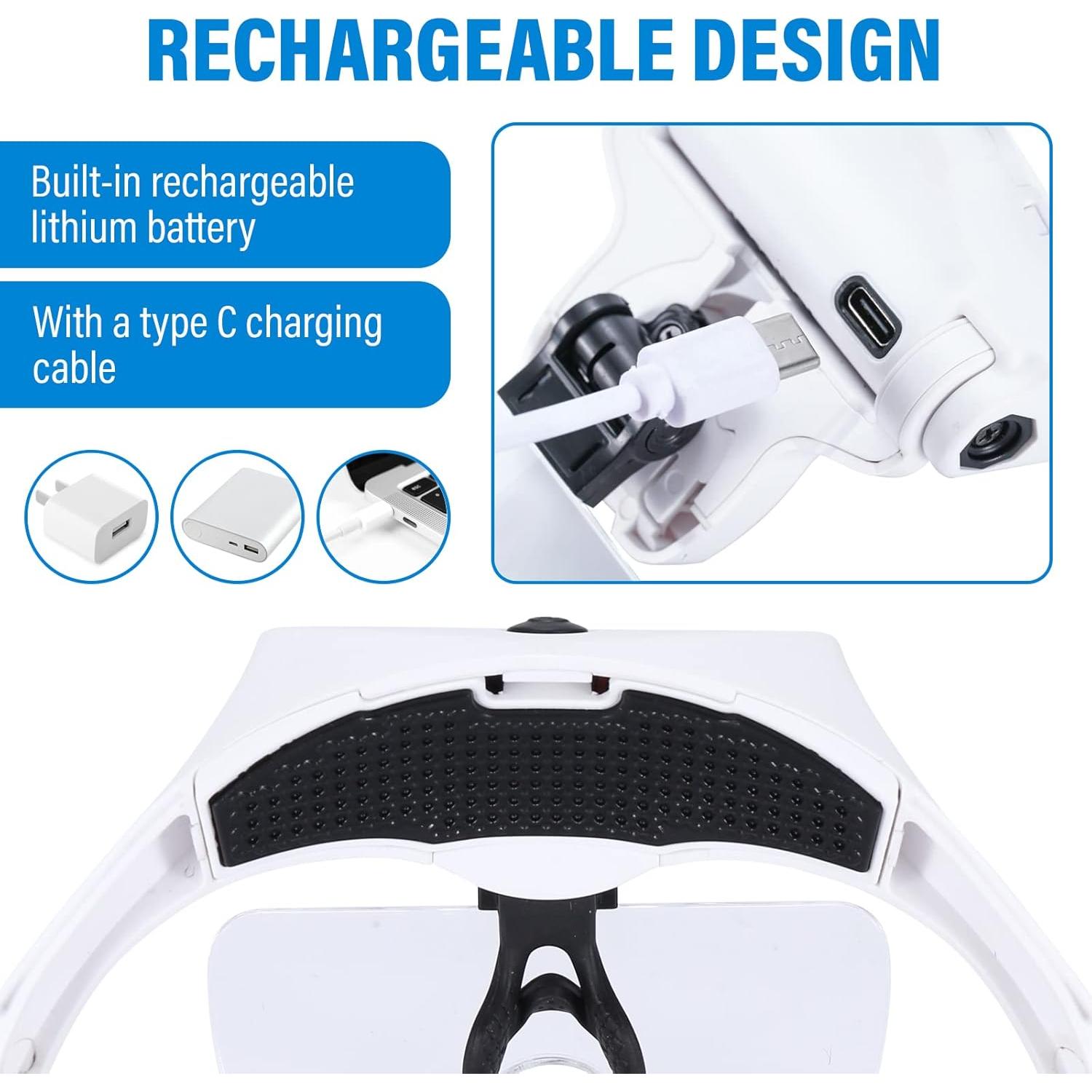 Lupa de Cabeza YOCTOSUN con 4 Luces LED y 5 Lentes Intercambiables