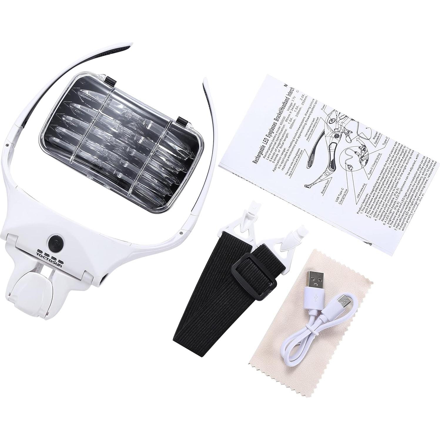Lupa de Cabeza YOCTOSUN con 4 Luces LED y 5 Lentes Intercambiables