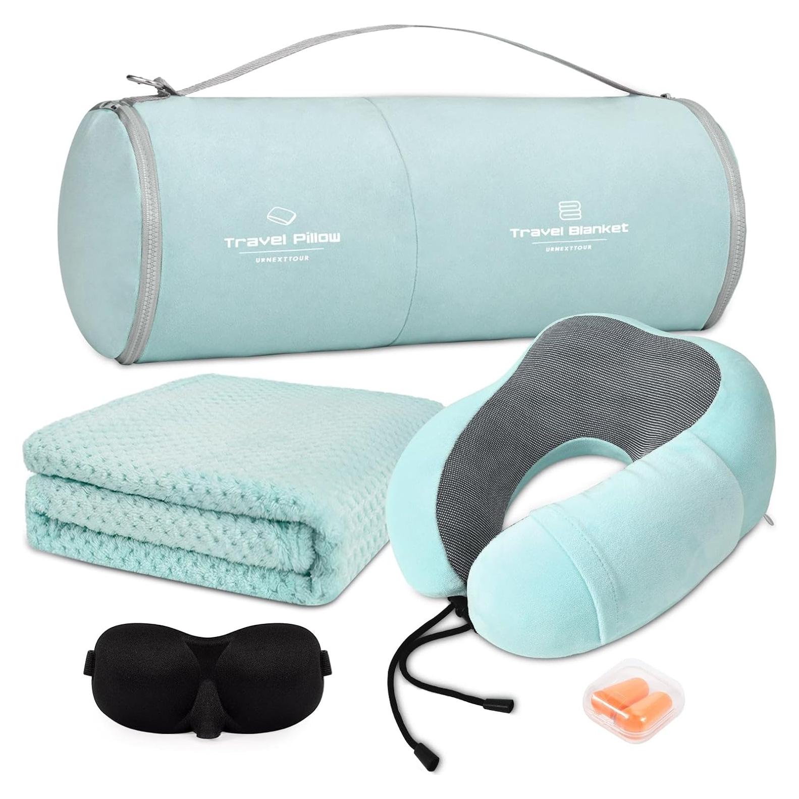 Juego de Almohada y Manta de Viaje Urnexttour Azul Verde