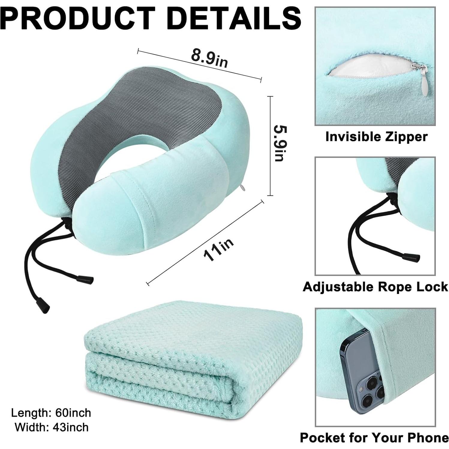 Juego de Almohada y Manta de Viaje Urnexttour Azul Verde