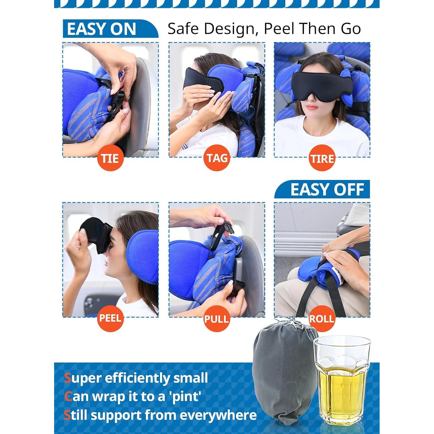 Almohada de Viaje SARISUN con Correa y Máscara 3D Negra