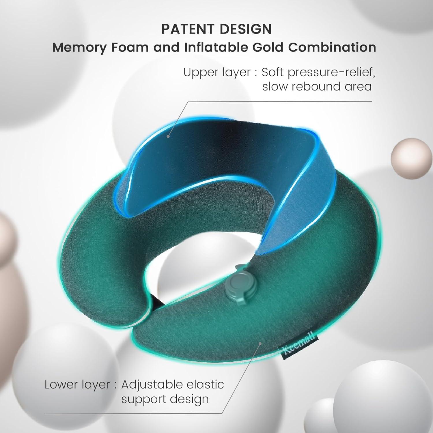 Almohada de Viaje Inflable Keemall con Soporte Cuello 30x29cm