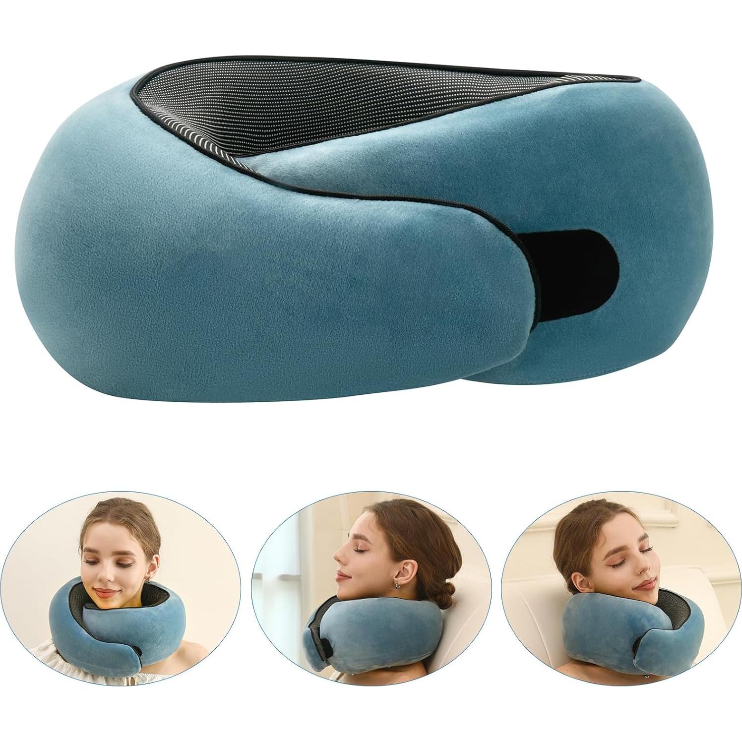 Almohada de Viaje Ajustable Genérico Espuma Memoria Azul