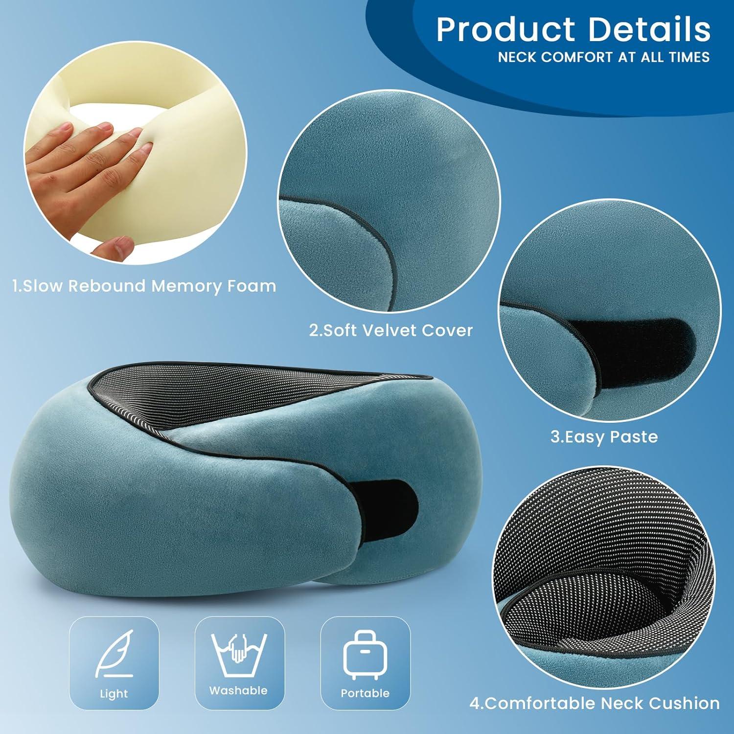 Almohada de Viaje Ajustable Genérico Espuma Memoria Azul