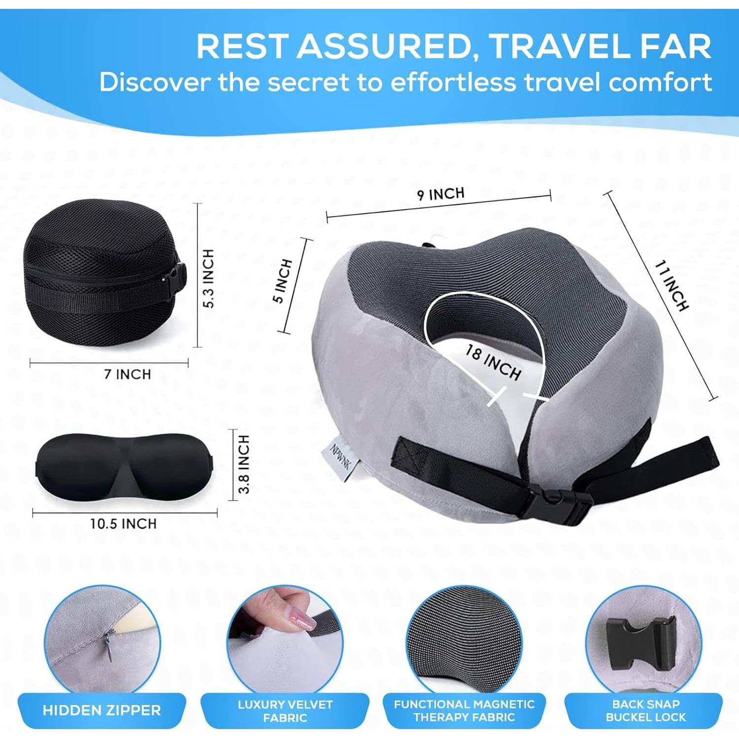 Almohada de Viaje Ergonómica NPWNK con Bolsa y Máscara 3D