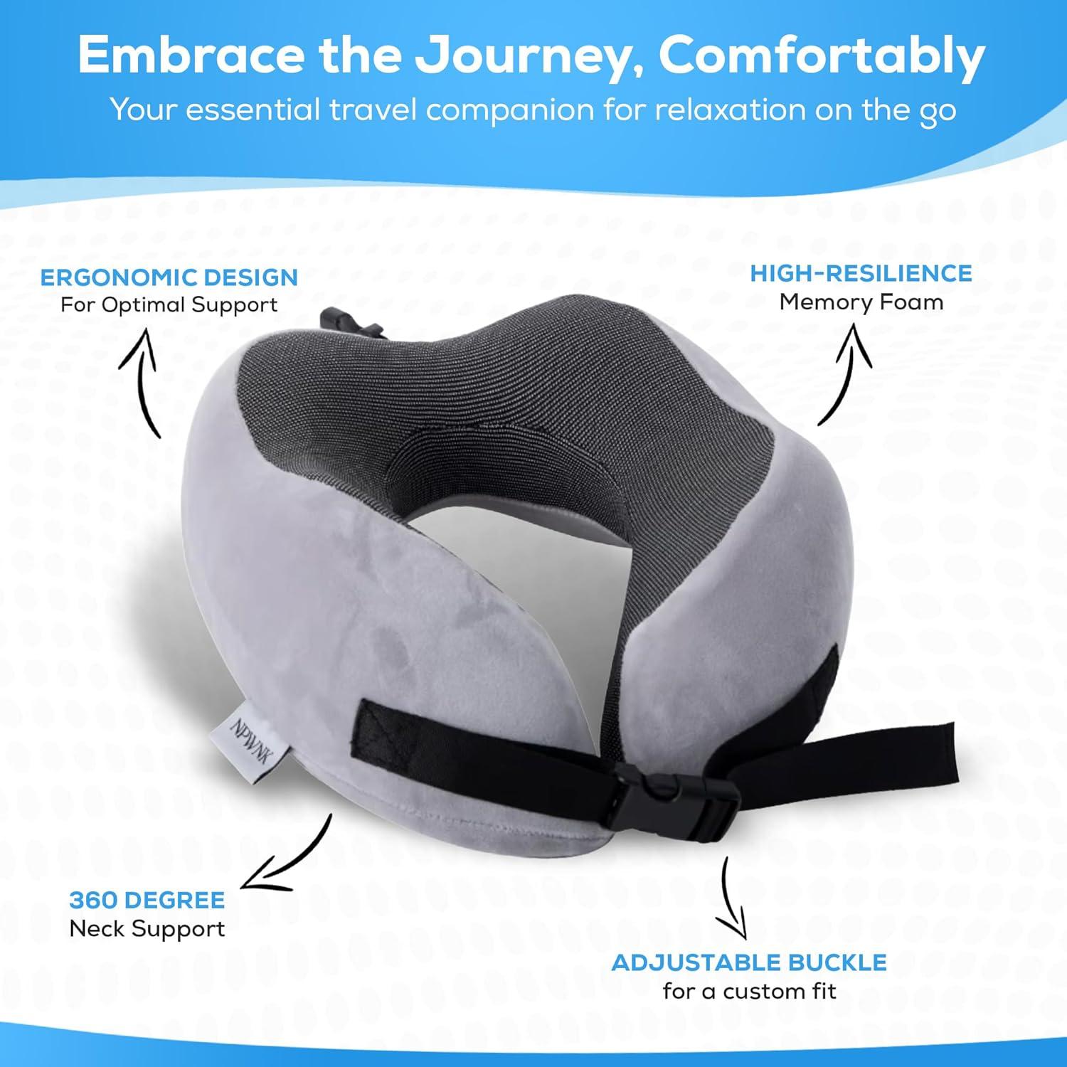 Almohada de Viaje Ergonómica NPWNK con Bolsa y Máscara 3D