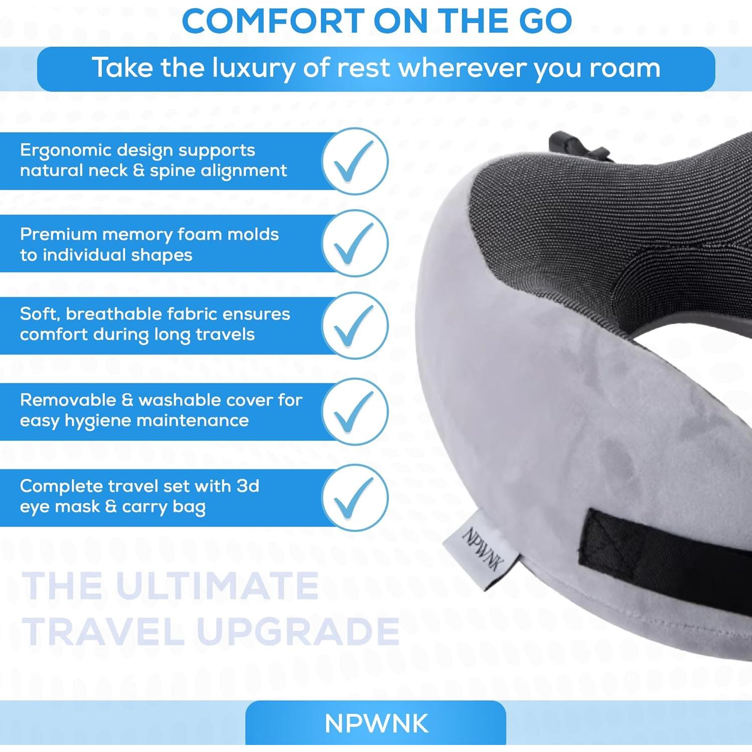 Almohada de Viaje Ergonómica NPWNK con Bolsa y Máscara 3D