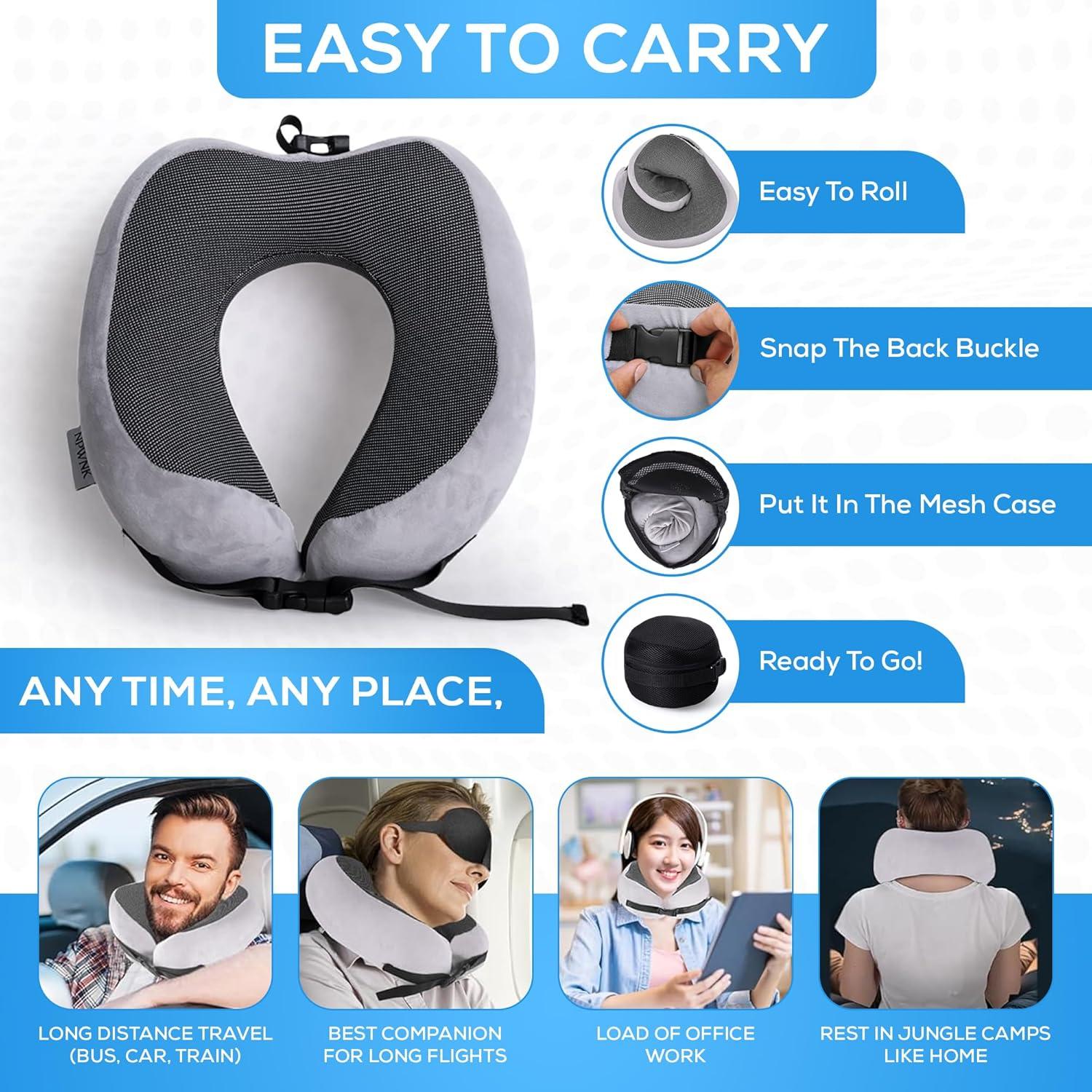 Almohada de Viaje Ergonómica NPWNK con Bolsa y Máscara 3D