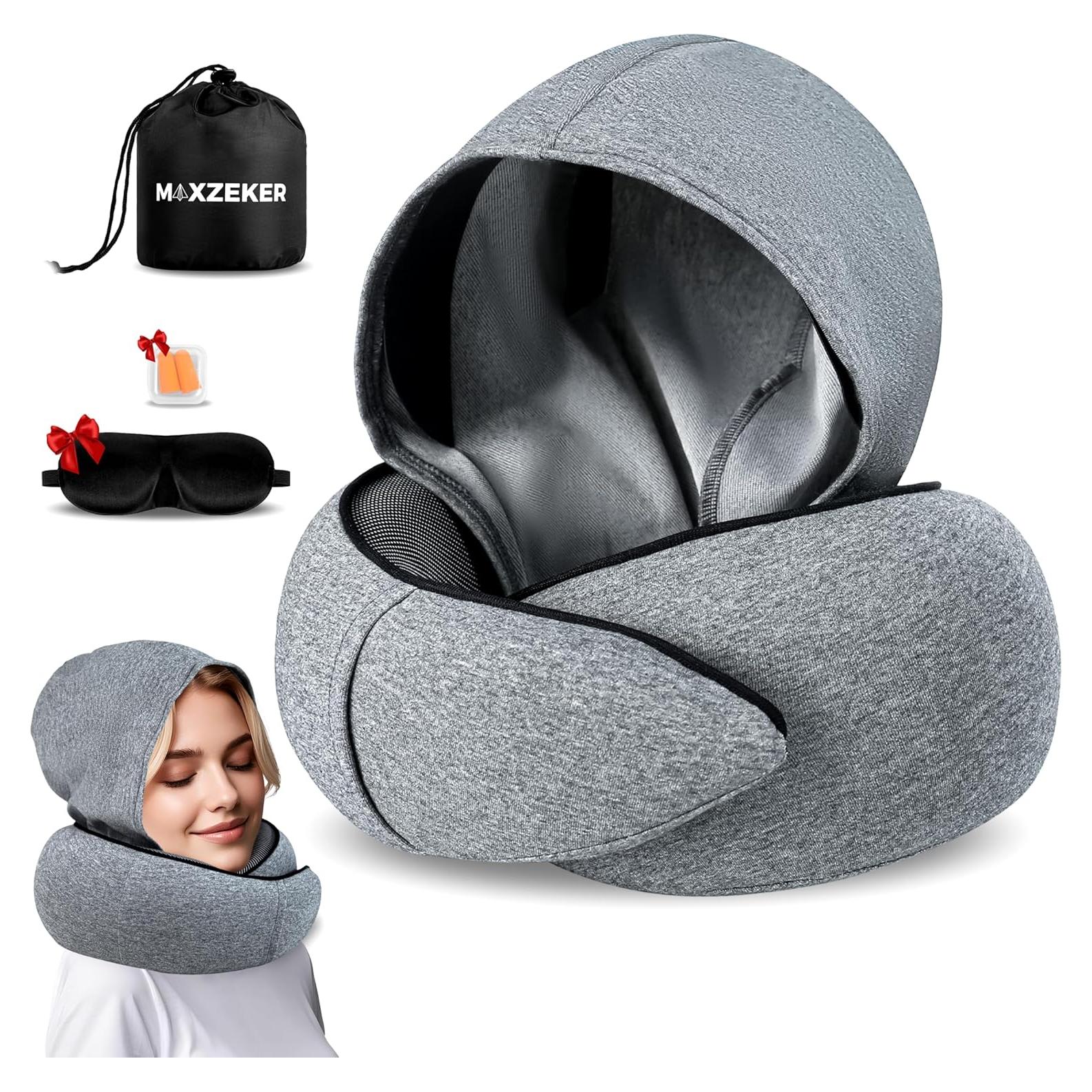 Almohada de viaje Maxzeker - Espuma viscoelástica, gris