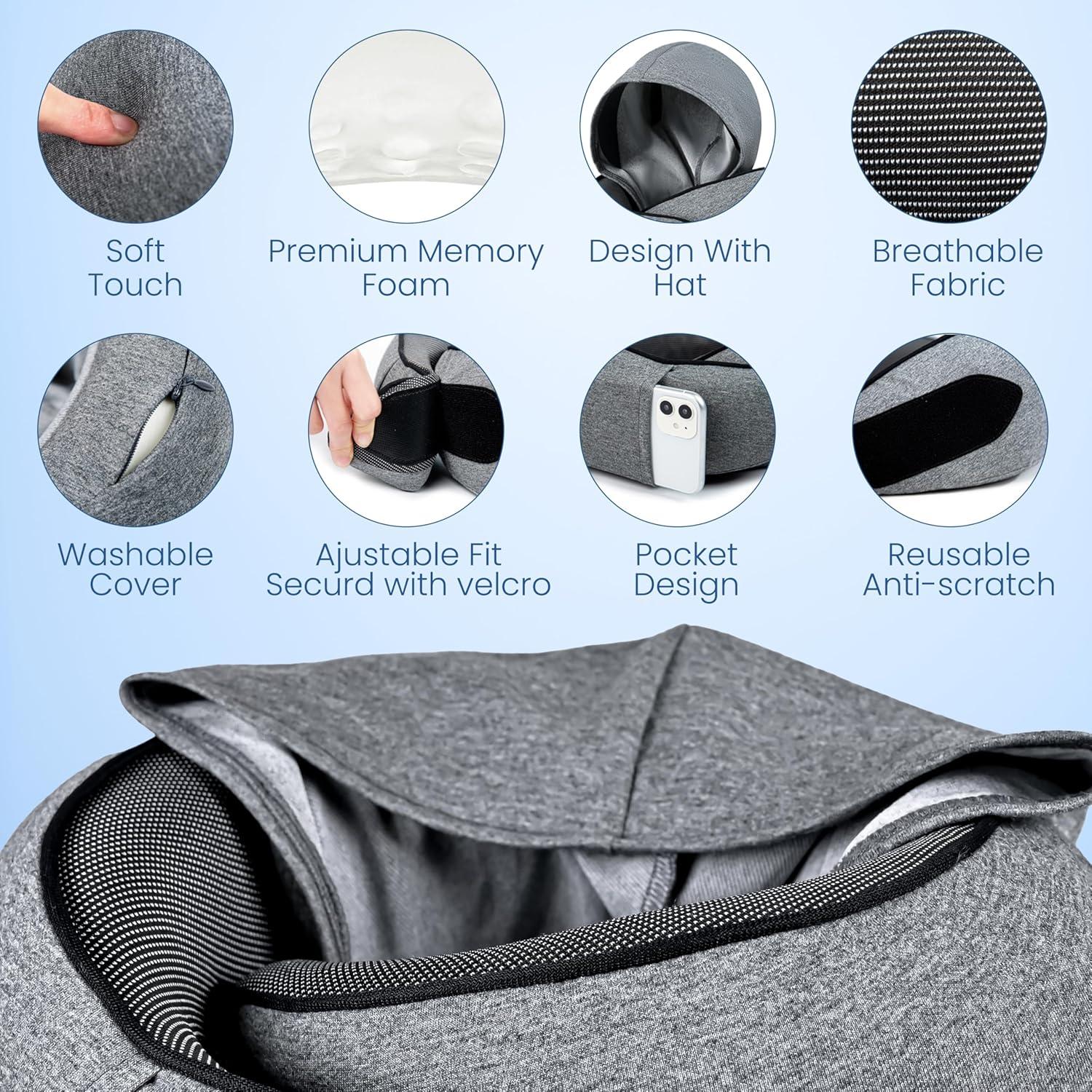 Almohada de viaje Maxzeker - Espuma viscoelástica, gris