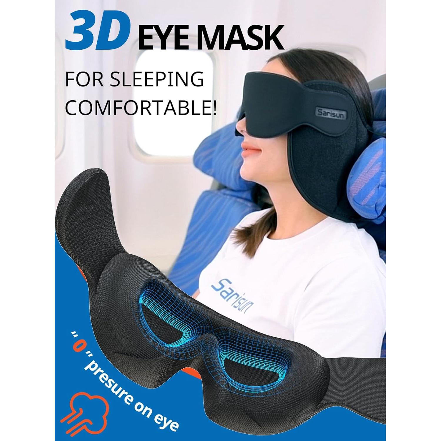 Almohada de Viaje SARISUN con Soporte 360° y Máscara 3D