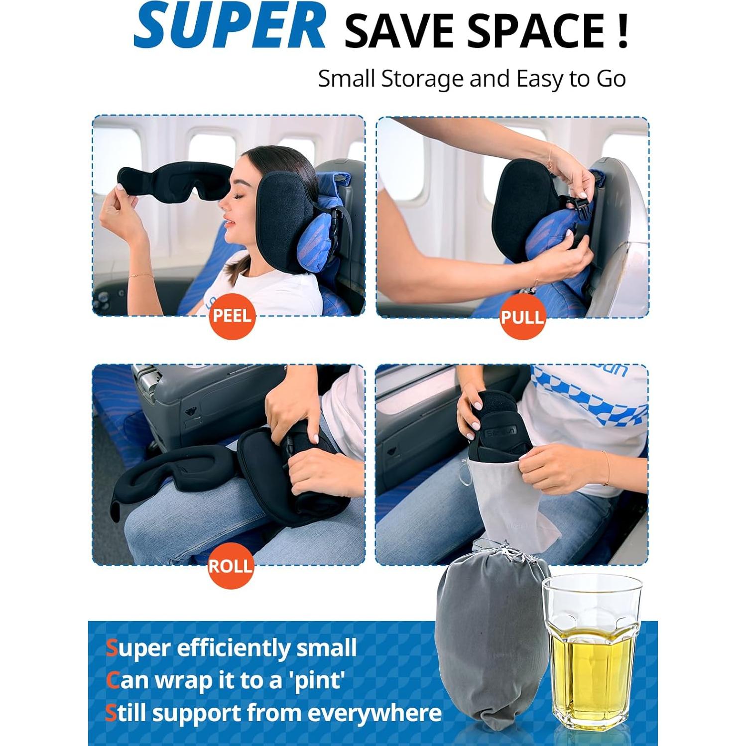 Almohada de Viaje SARISUN con Soporte 360° y Máscara 3D