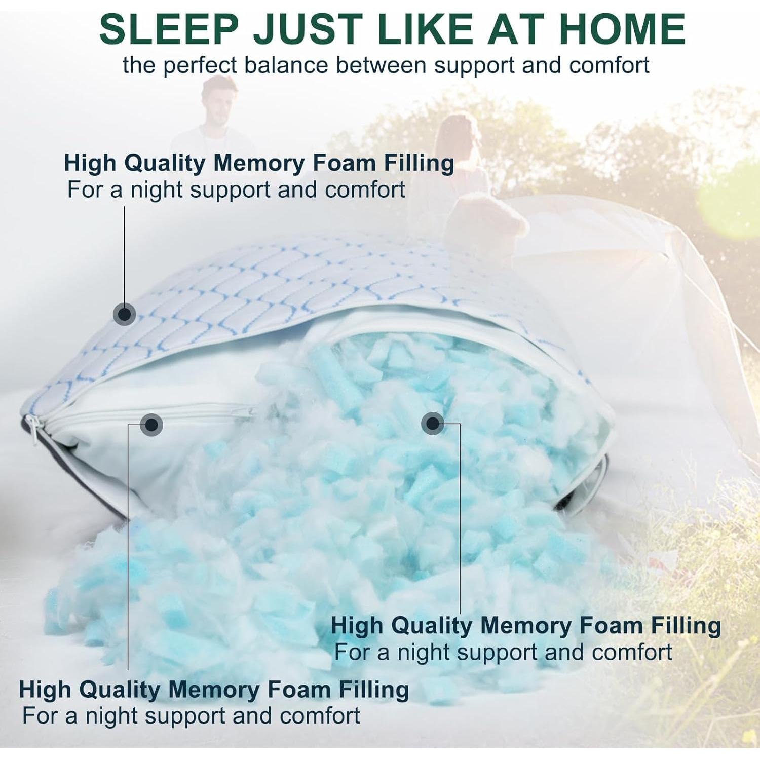 Almohada de Camping Gehannah Grande Espuma de Memoria Gris