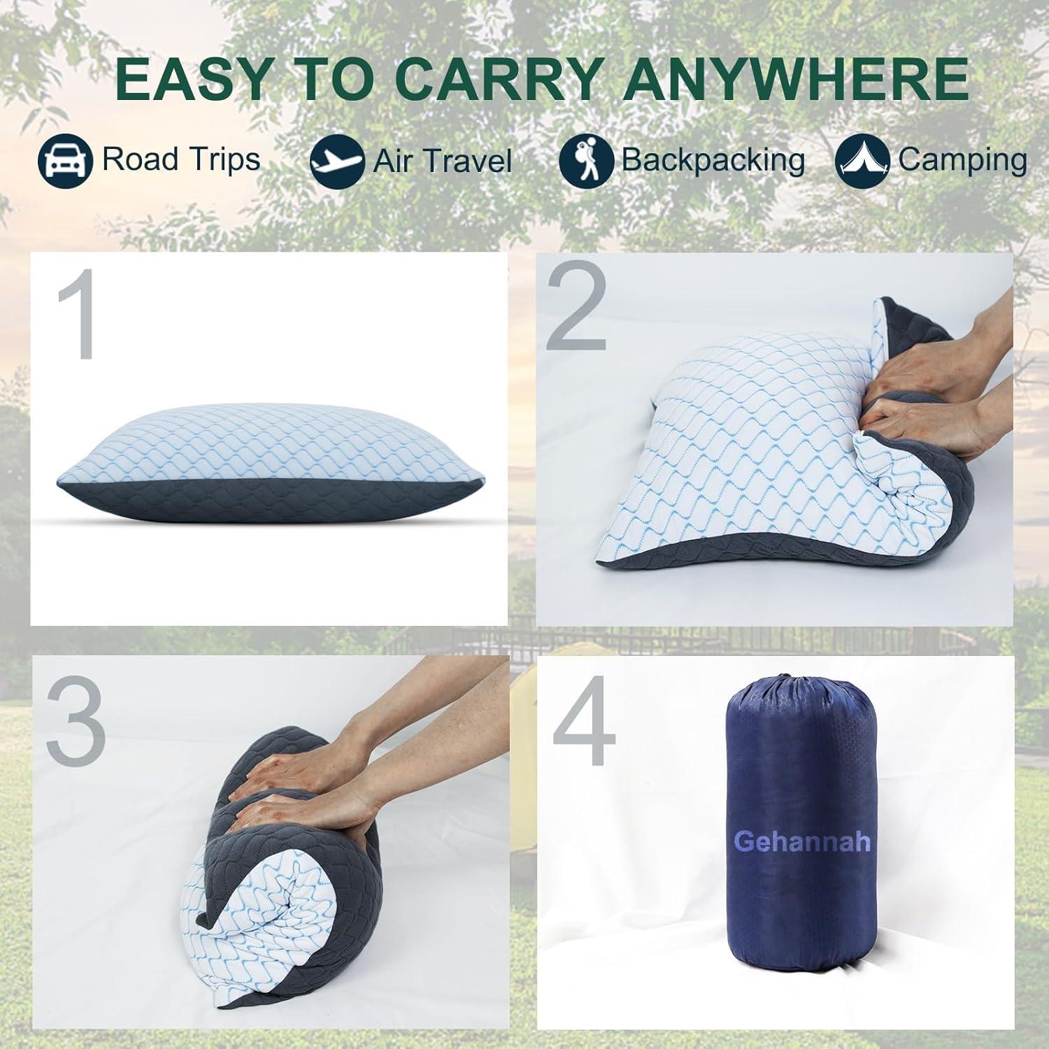 Almohada de Camping Gehannah Grande Espuma de Memoria Gris