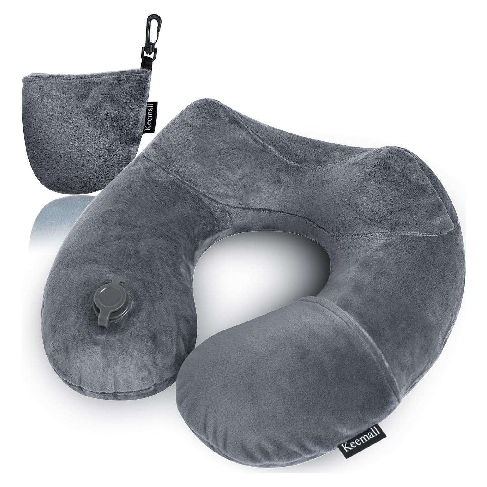 Cojín de viaje inflable Keemall negro gris para cuello