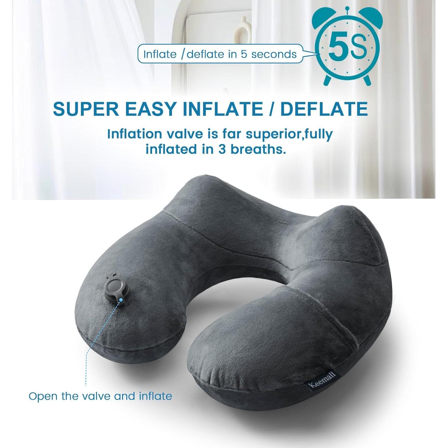 Cojín de viaje inflable Keemall negro gris para cuello