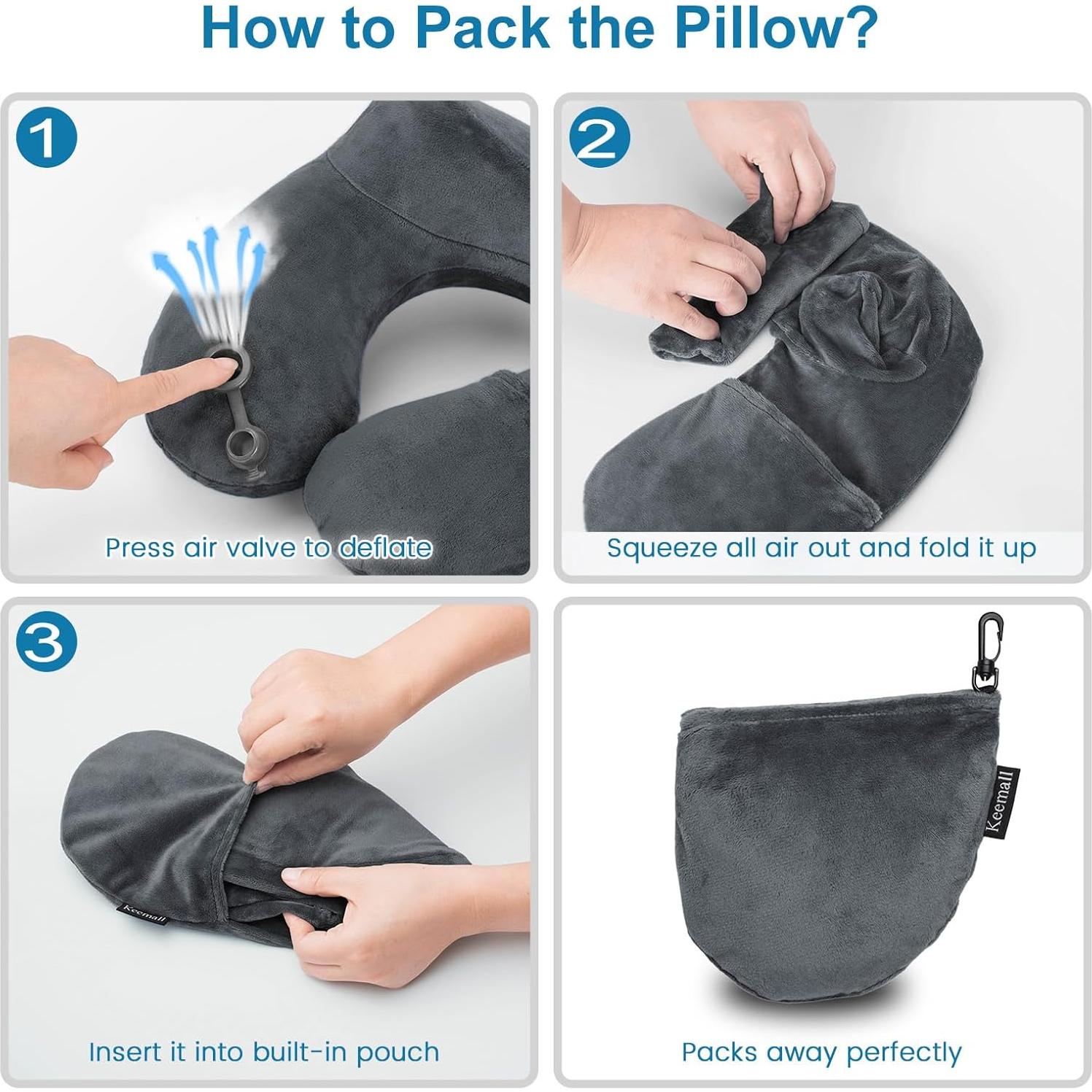 Cojín de viaje inflable Keemall negro gris para cuello