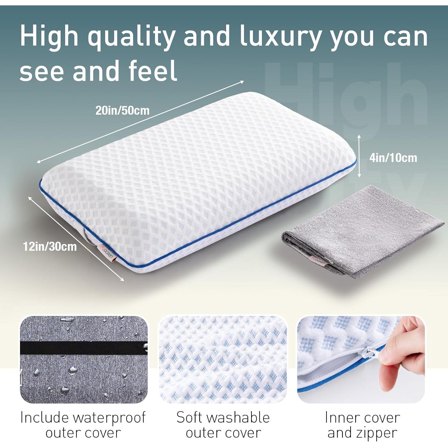 Almohada de Espuma de Memoria Fulocean para Viajes 50x30cm