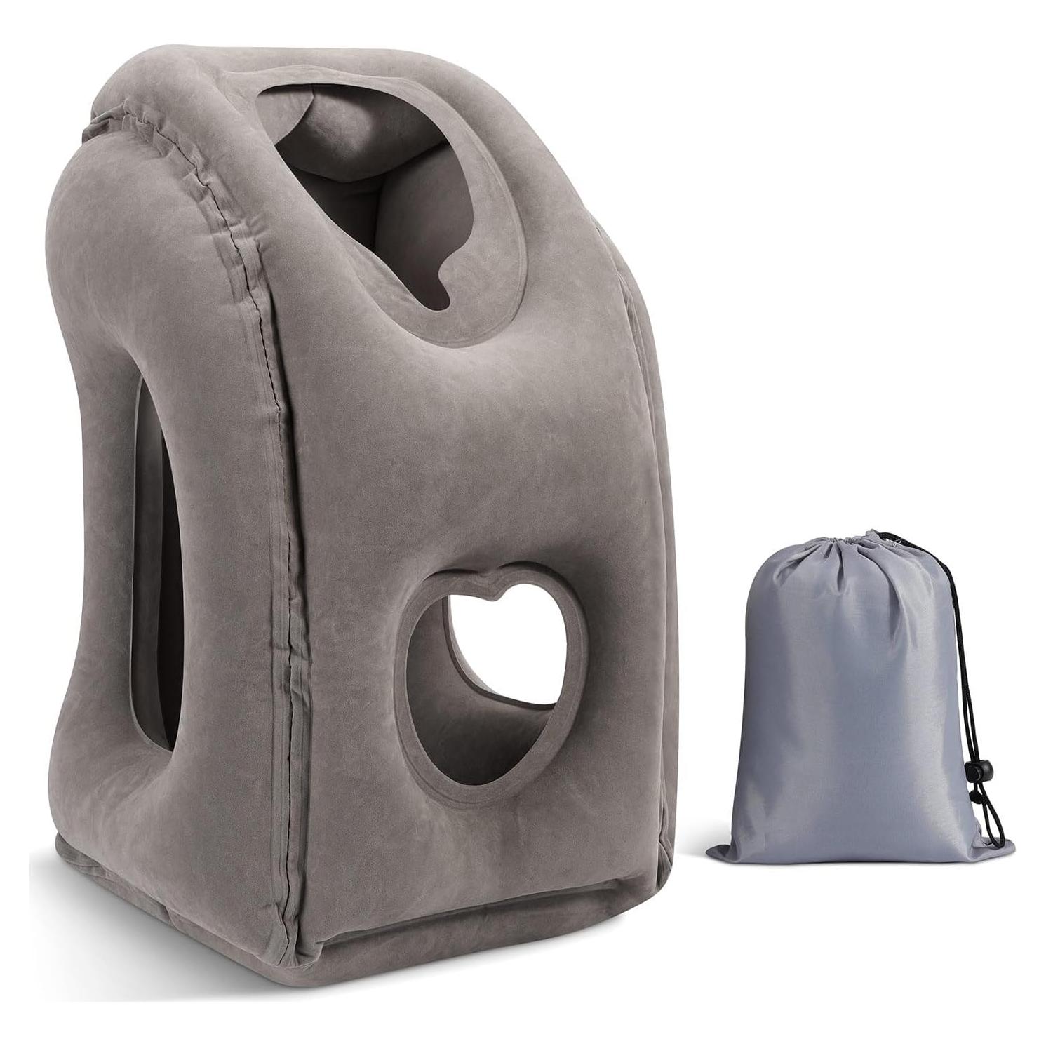 Almohada Inflable de Viaje MoKo Gris Soporte Cuello 29x30x50cm