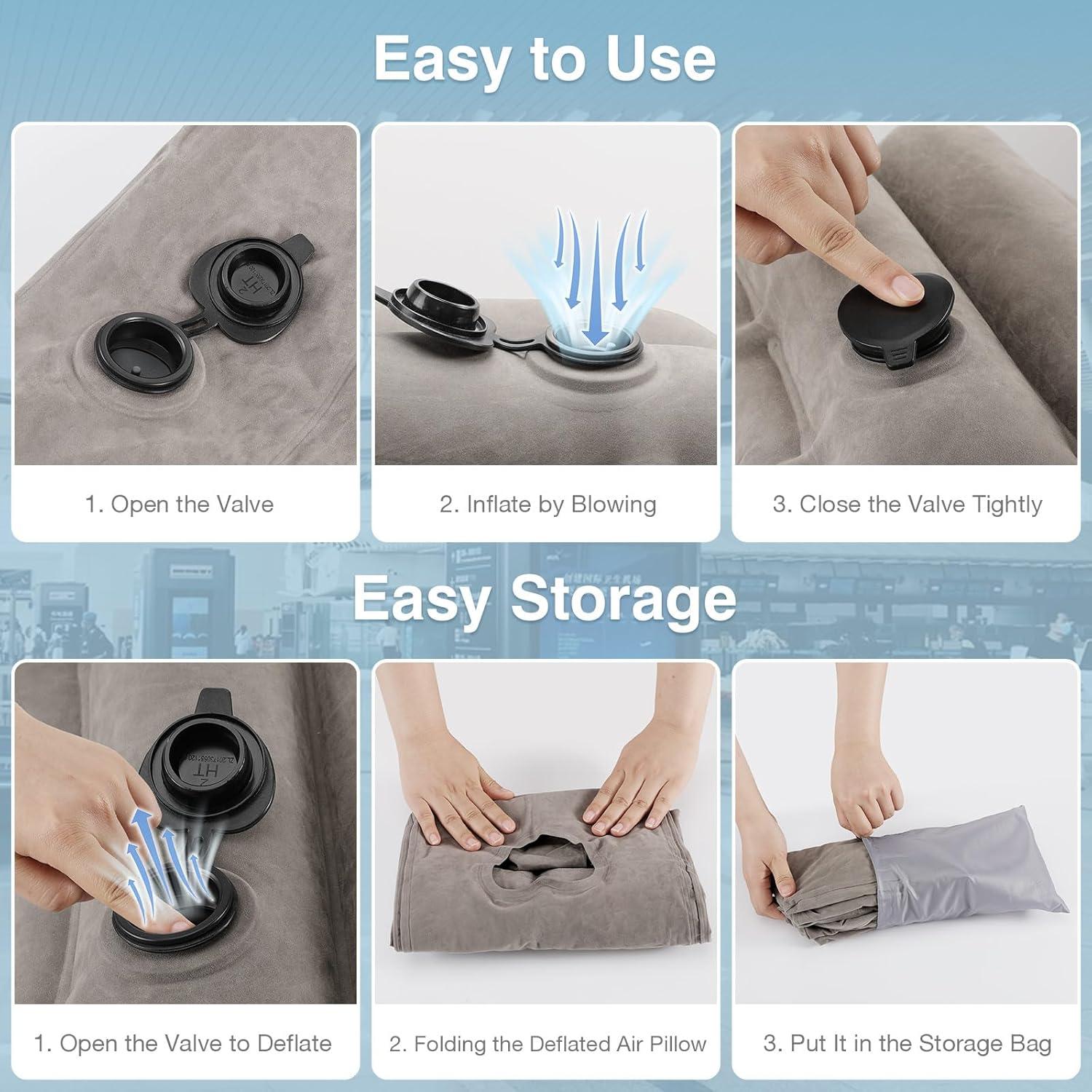 Almohada Inflable de Viaje MoKo Gris Soporte Cuello 29x30x50cm