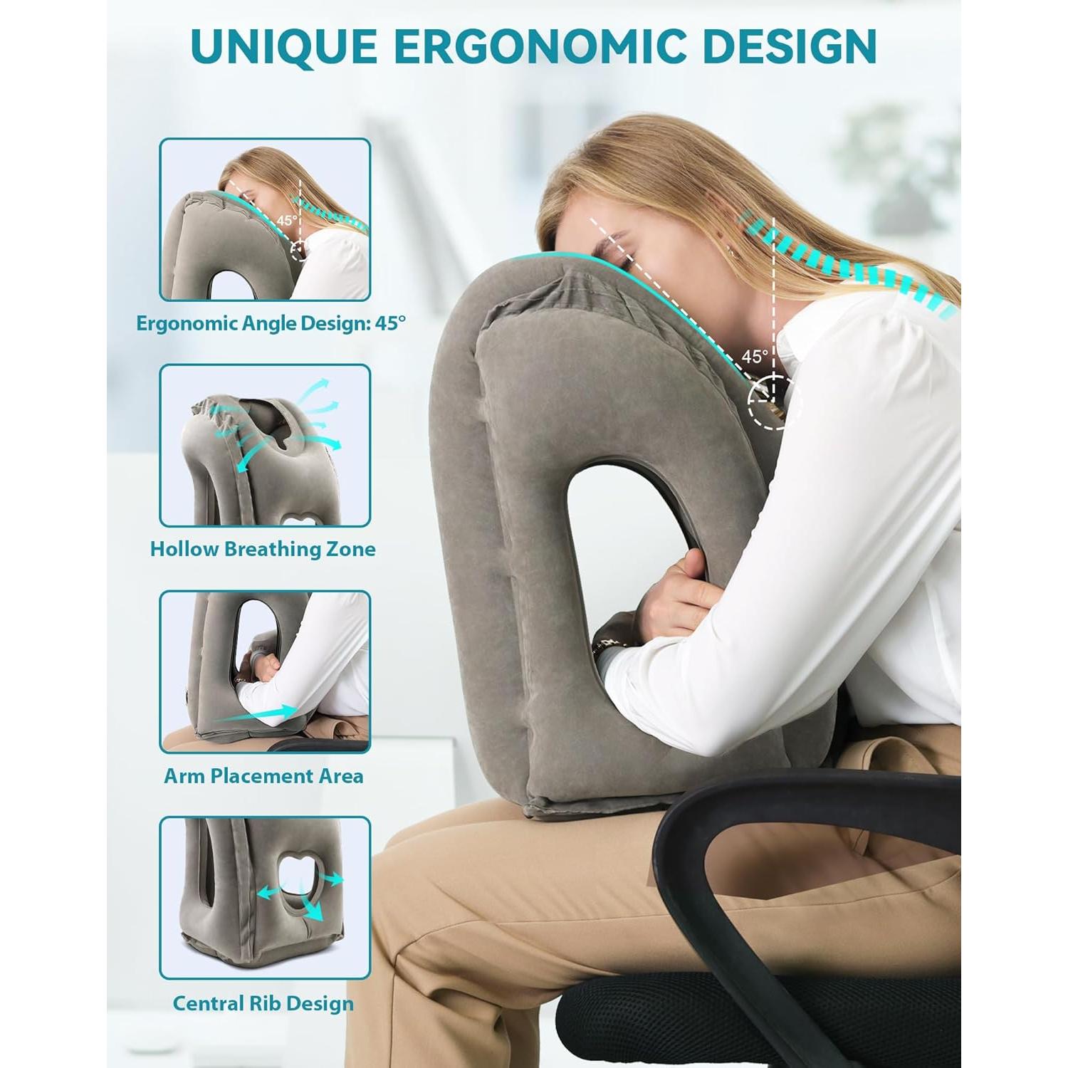 Almohada Inflable de Viaje JefDiee Gris 45° Ergonométrica
