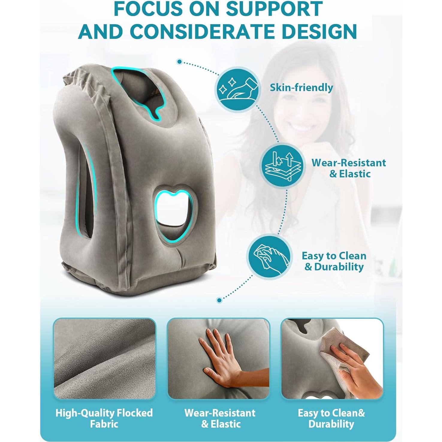 Almohada Inflable de Viaje JefDiee Gris 45° Ergonométrica