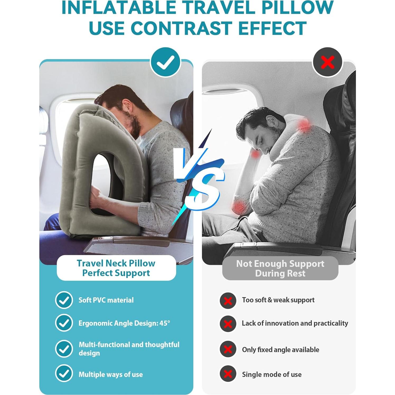 Almohada Inflable de Viaje JefDiee Gris 45° Ergonométrica