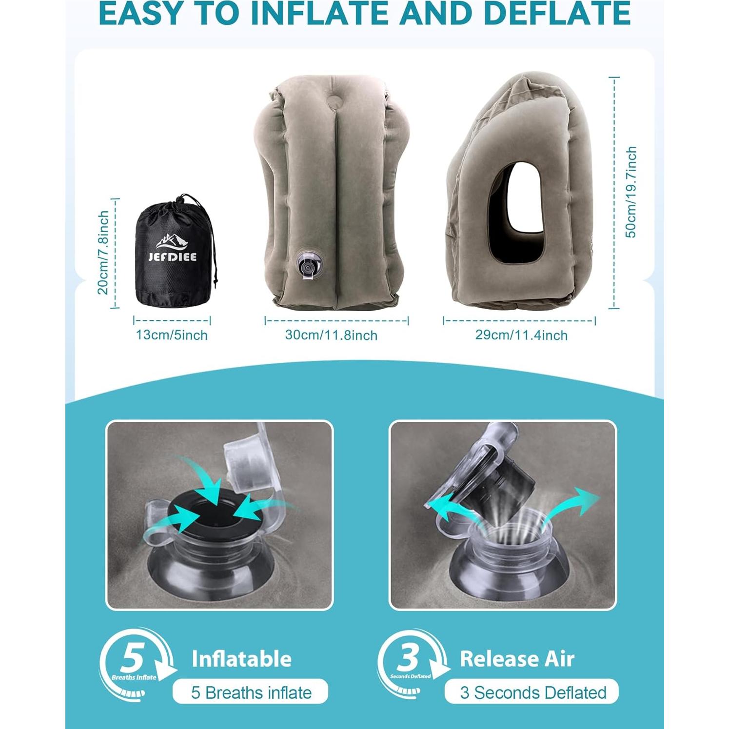 Almohada Inflable de Viaje JefDiee Gris 45° Ergonométrica