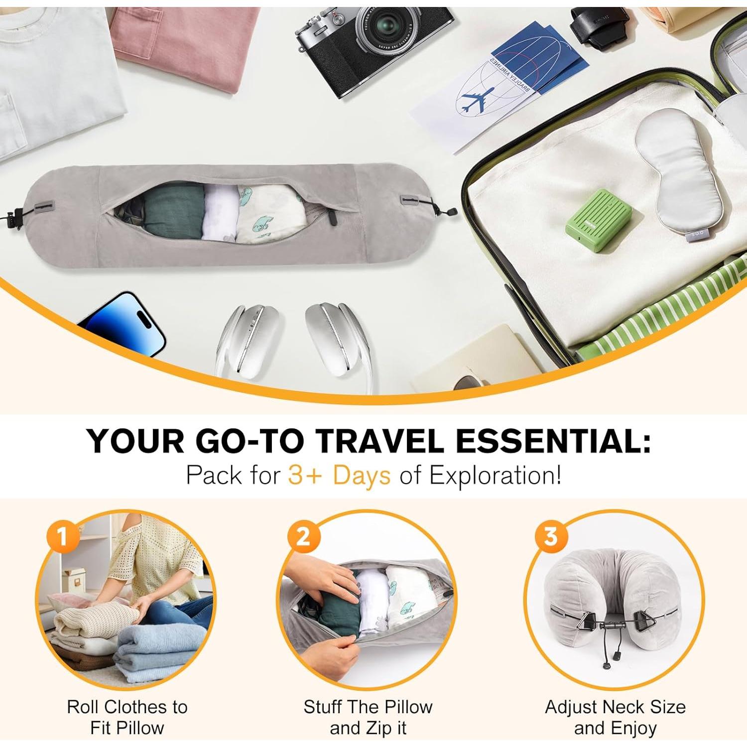 Almohada de Viaje DreamShore Rellenable Gris 1 Cuenta