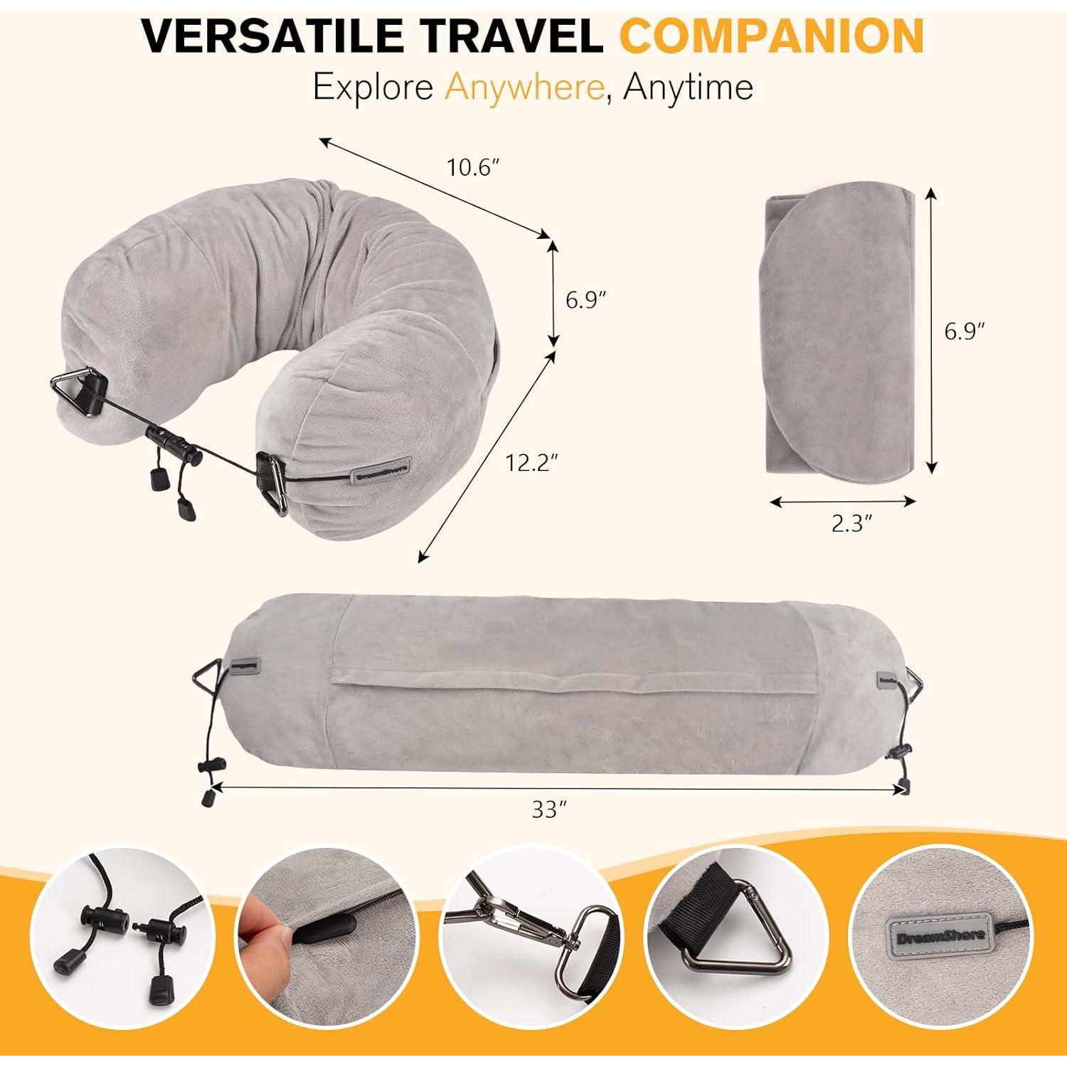 Almohada de Viaje DreamShore Rellenable Gris 1 Cuenta