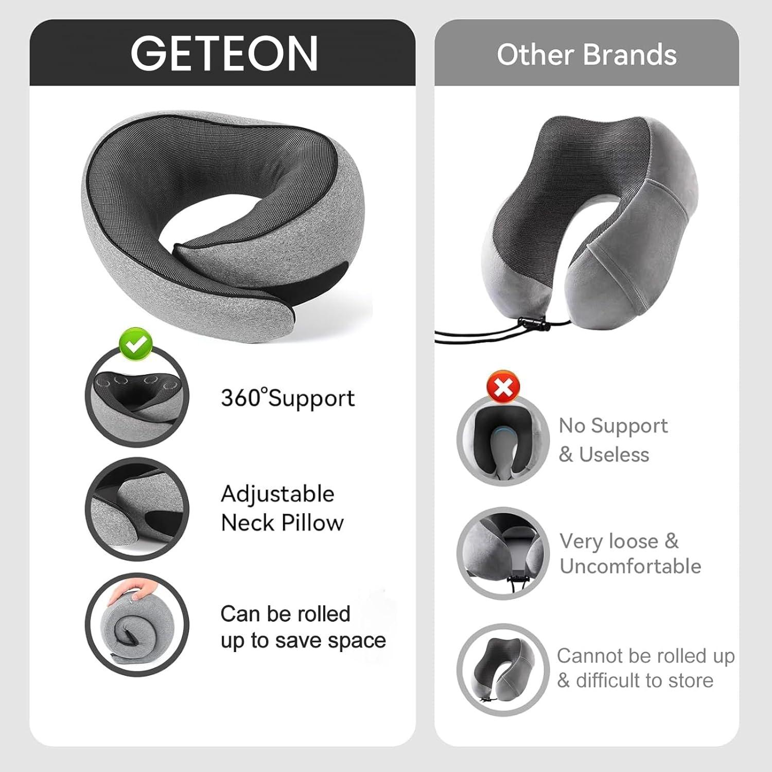 Almohada de viaje GETEON LXZT 100% espuma de memoria gris