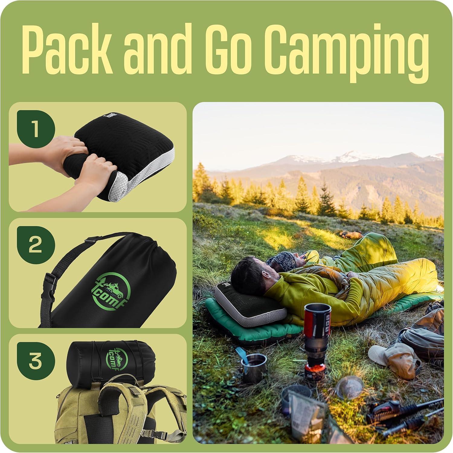 Almohada de Camping TCOMF Espuma Viscoelástica 40x25 cm