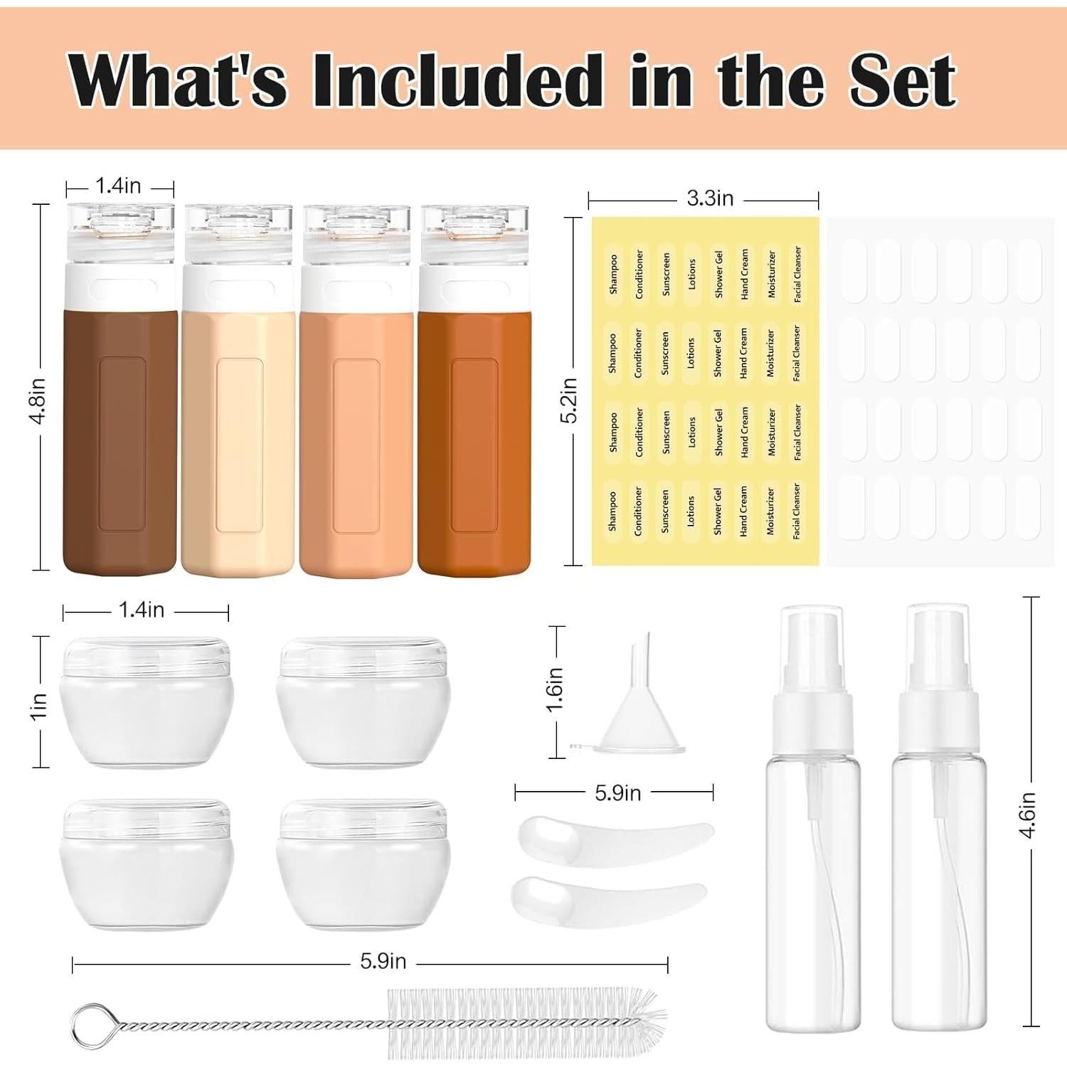 Redfly 17PCS Botellas de Viaje Silicona Aprobadas por TSA