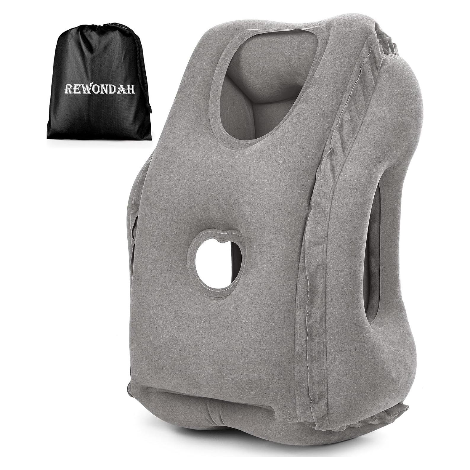 Almohada Inflable de Viaje Rewondah Gris Claro 55x39 cm