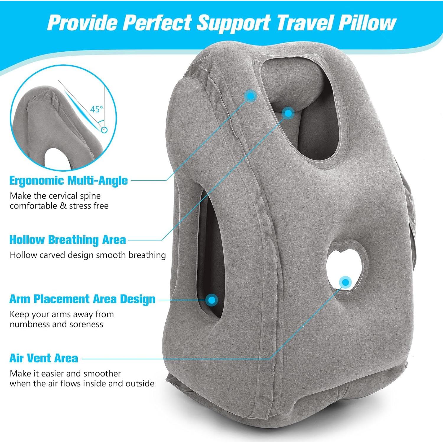 Almohada Inflable de Viaje Rewondah Gris Claro 55x39 cm