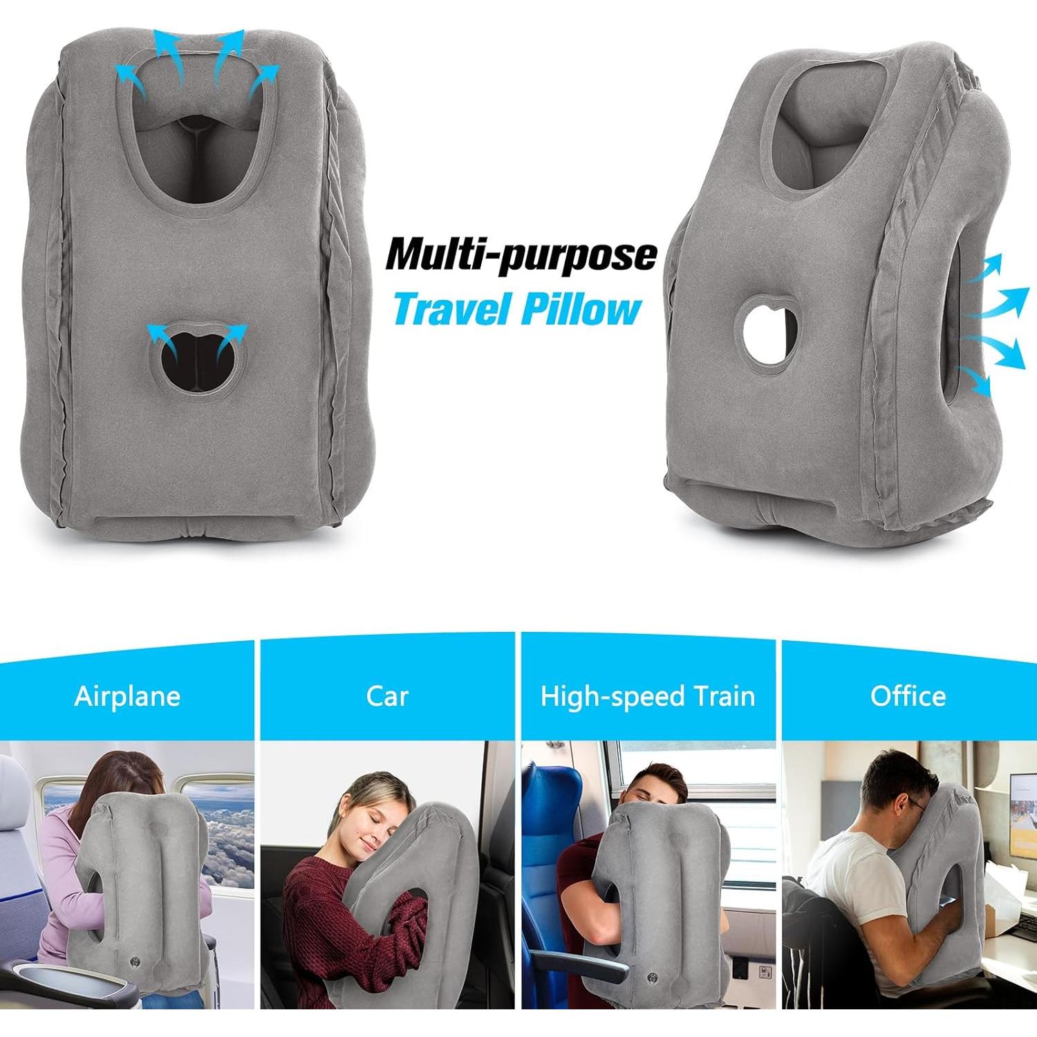 Almohada Inflable de Viaje Rewondah Gris Claro 55x39 cm