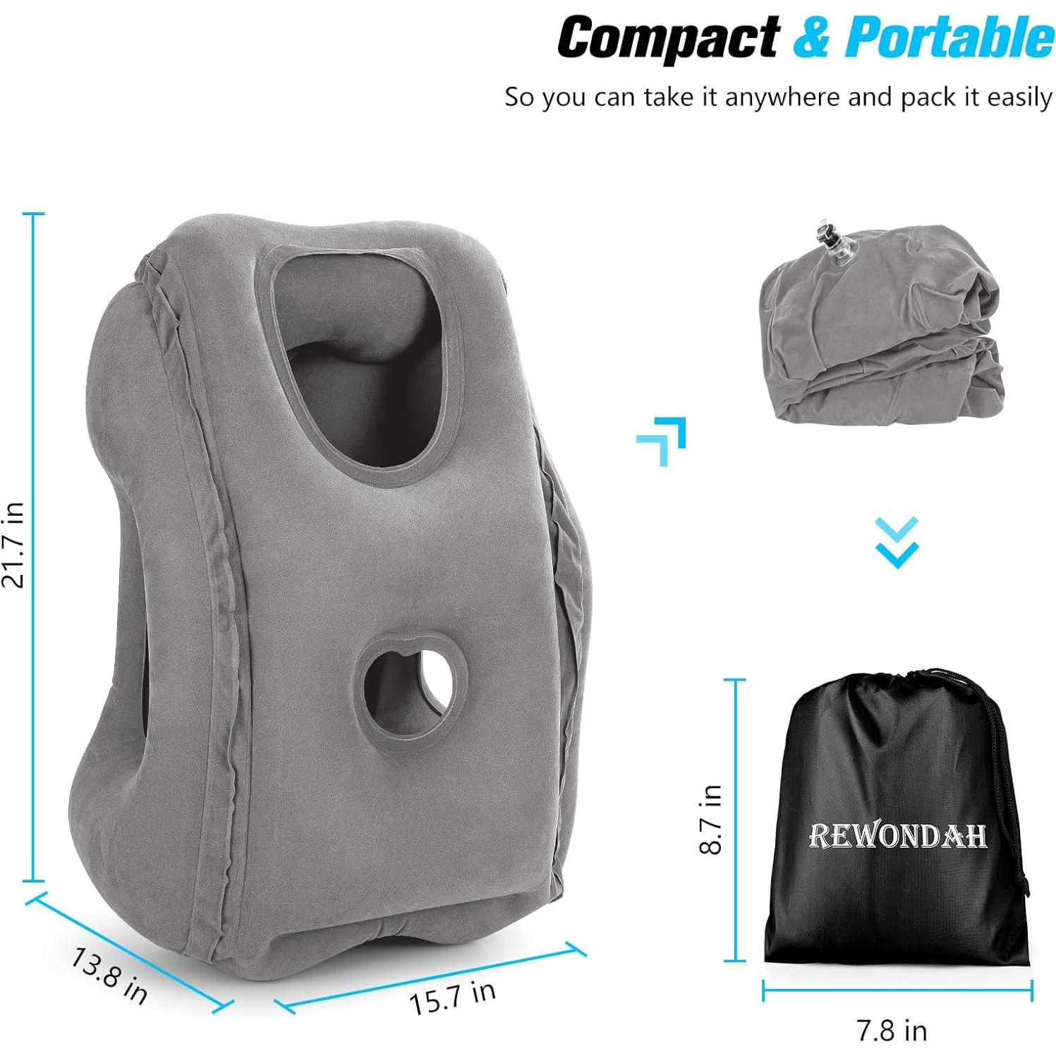 Almohada Inflable de Viaje Rewondah Gris Claro 55x39 cm