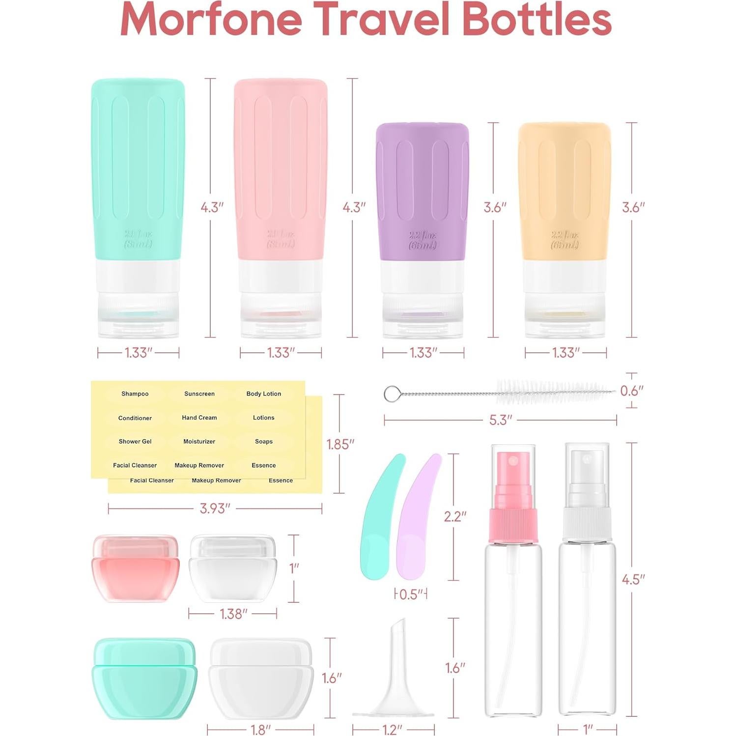 Morfone Set 16 Botellas Viaje Silicona 88ml A prueba de Fugas