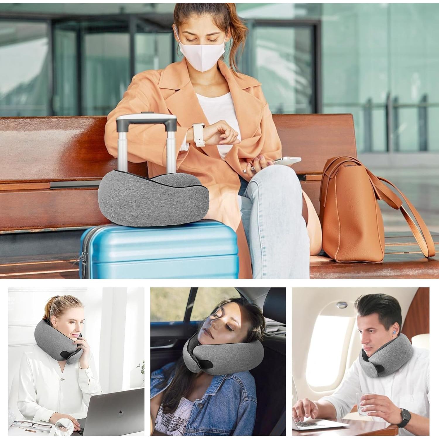 Almohada de Viaje Mlchdykcp Espuma Viscoelástica Gris